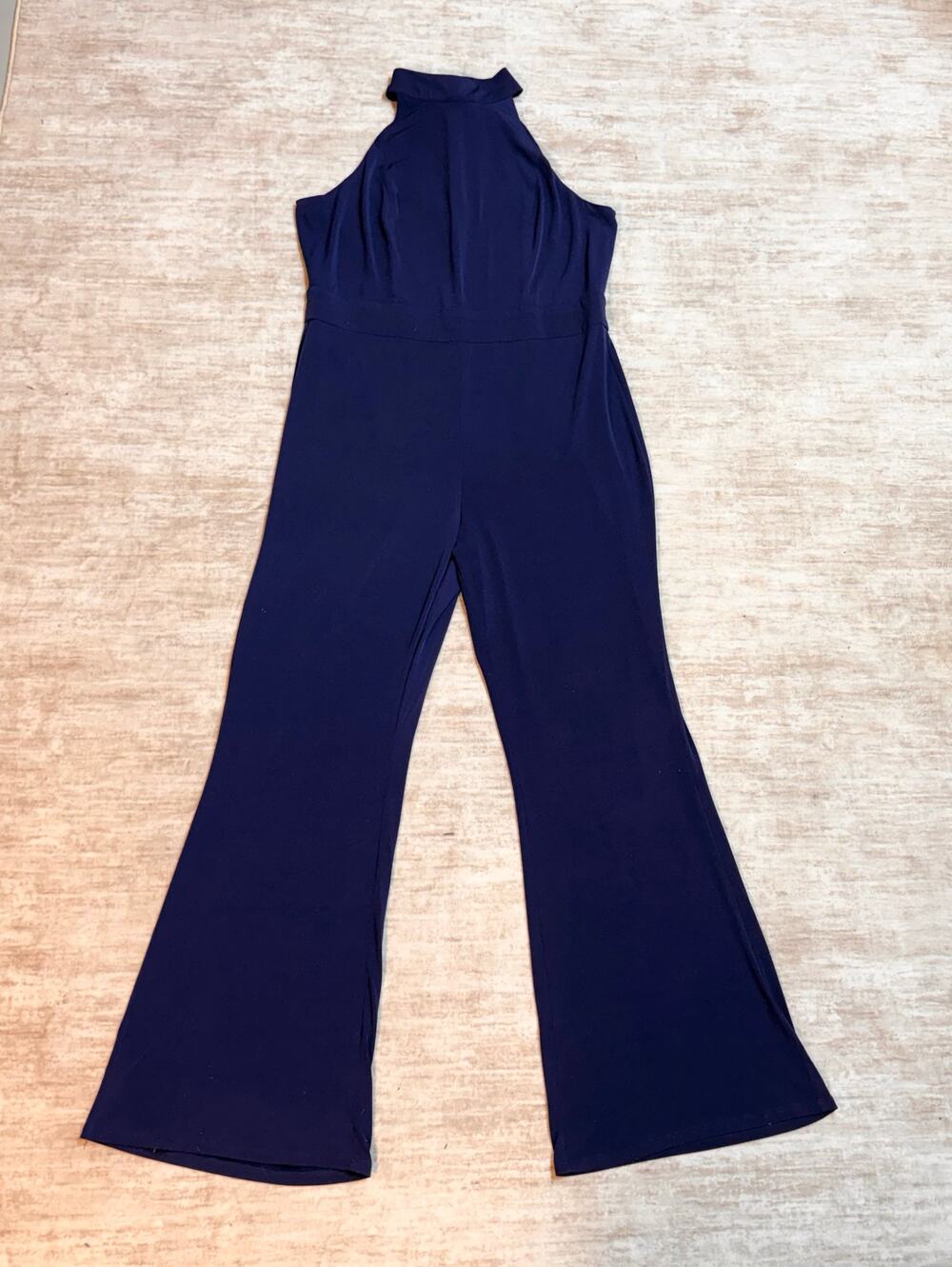 Donna Morgan Women’s 16 Blue High Neck Sleeveless Jumpsuit Pants Cocktail Office